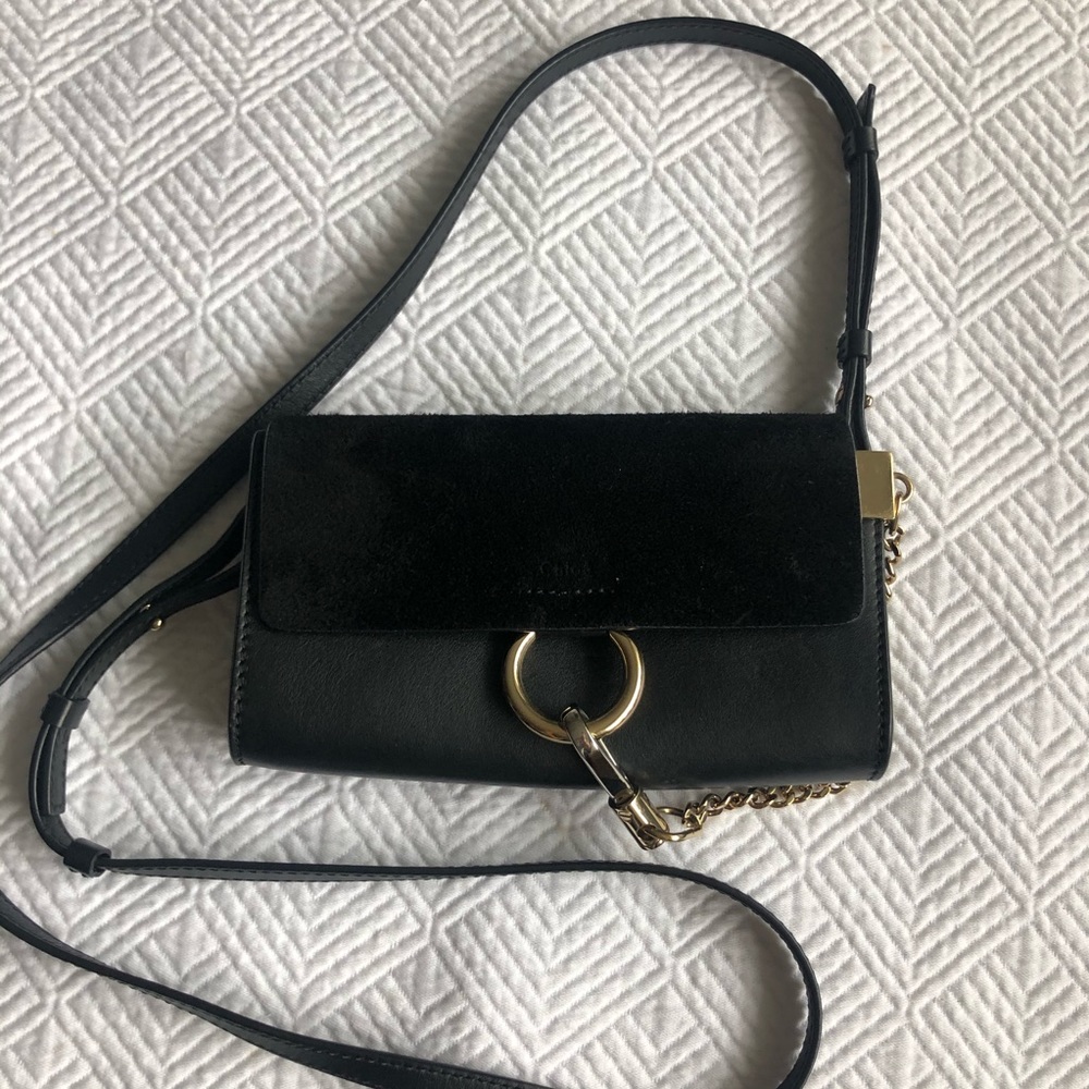CHLOE Suede Calfskin mini Faye crossbody bag BLACK